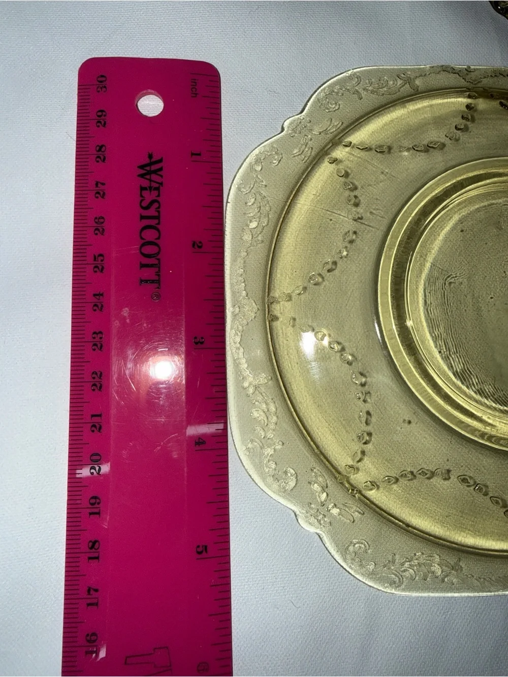 Vintage Amber Depression Glass Square Saucers Set of 3 Etched